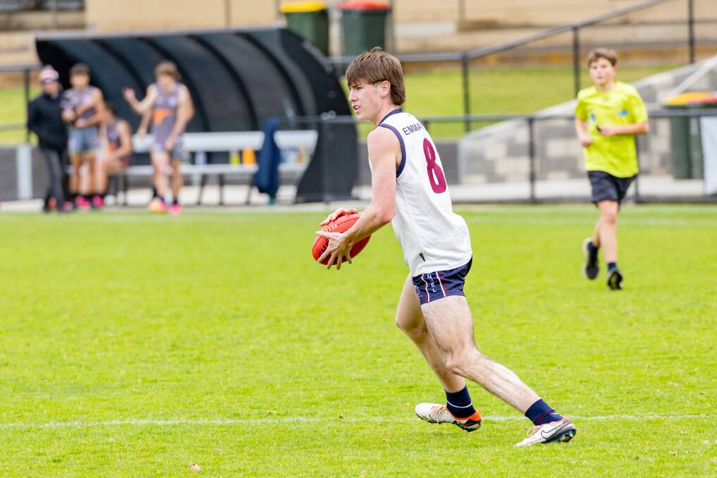 Sam Carter played across half-back for Emmanuel College. Picture by Eddie Guerrero 