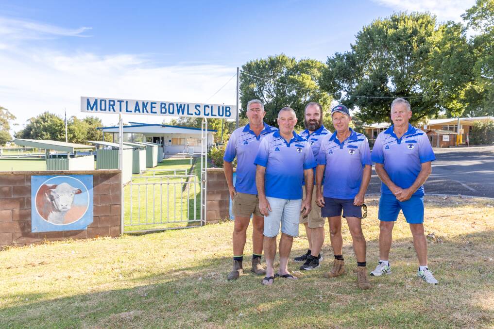 Mortlake Blue's Colin Goldsworthy, Peter Beardsley, Scott Pierce, Darren Grant and Clive Baxter want to bring Western District Playing Area success to their town. Picture by Eddie Guerrero 