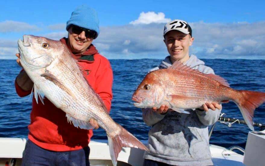 SENSATIONAL DAY: Xavier and Marty Ellul with a thumping pair of snapper.
