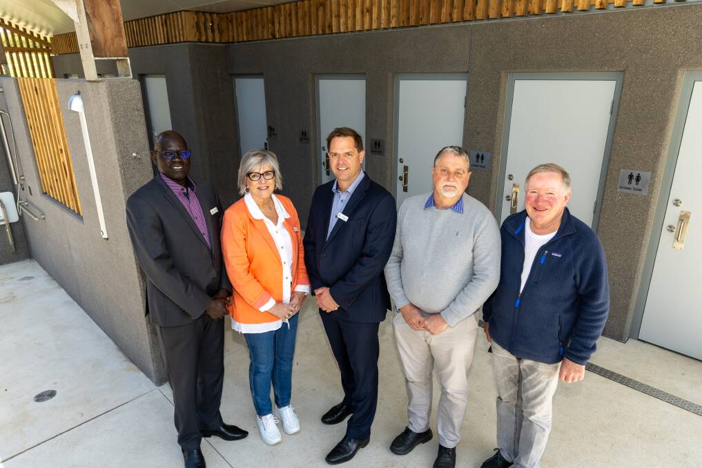 Cr Otha Akoch, mayor Debbie Arnott, council CEO Andrew Mason, architect Tim McLeodand Cr Max Taylor at the new McGennans amenities block. Picture by Eddie Guerrero. 