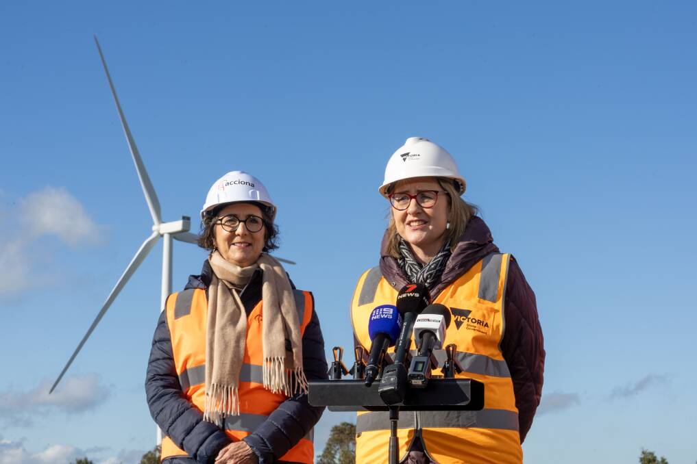 Western Victoria MP Jacinta Ermacora with Premier Jacinta Allan at the Mortlake South Wind Farm. Picture by Eddie Guerrero