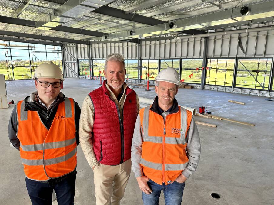 Architect Mathew Morse, club president Paul Blain and builder Lee Haberfield inside the new clubrooms. 