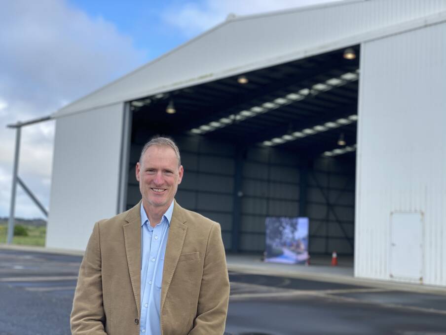 Form Flow managing director Matthew Dingle at the Portland airport where an old hanger was to be converted to a housing manufacturing hub. Picture file