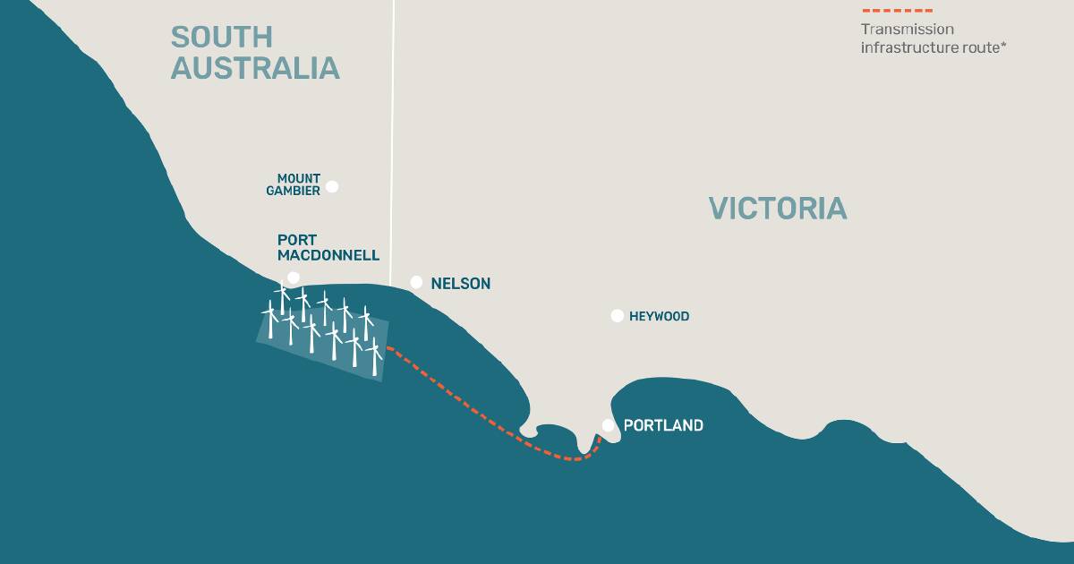 A proposed wind farm off Port MacDonnell that would tap into the grid at Portland.
