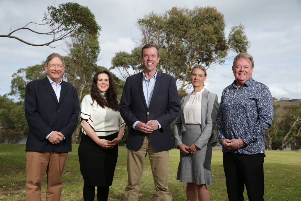 New program: Beyond the Bell's Michael Gray, Ailiche Goddard-Clegg, Davina Forth, and Francis Broekman with Wannon MP Dan Tehan (centre). Picture: Chris Doheny