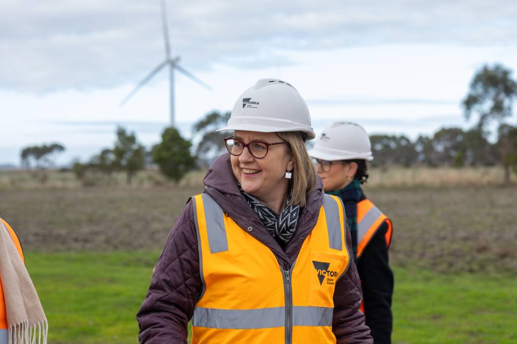 Premier Jacinta Allan visits the Mortlake South wind farm. Picture by Eddie Guerrero