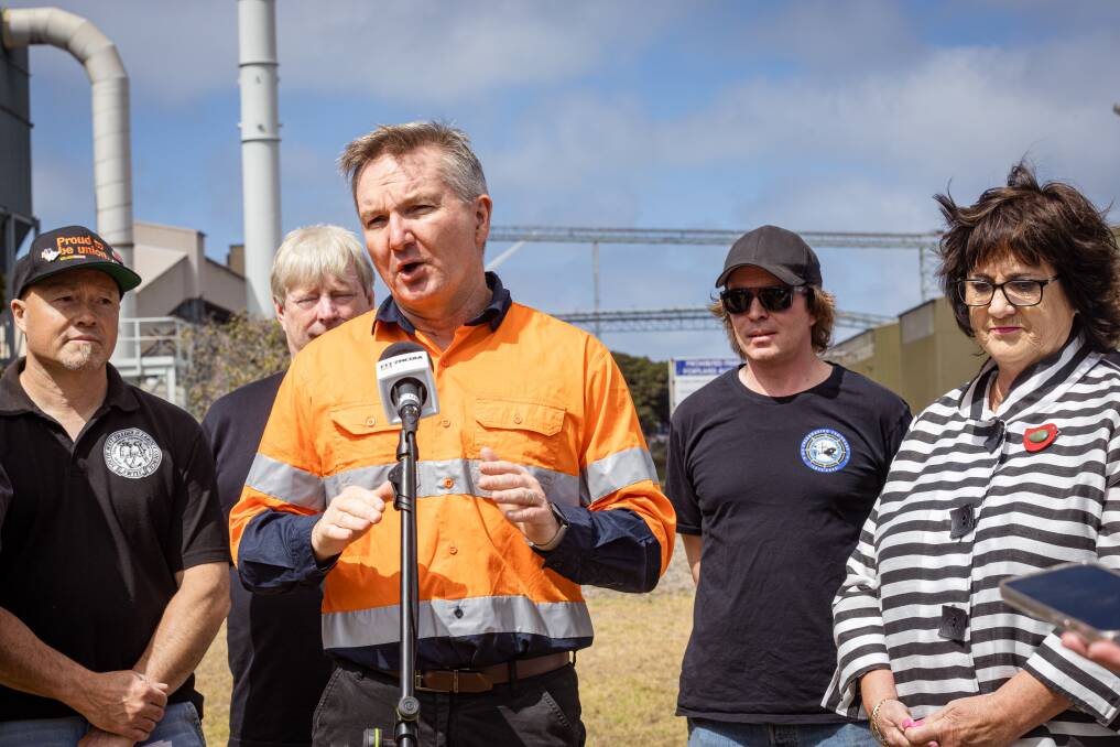 Climate change and Energy Minister Chris Bowen officially announces the zone for offshore windfarms at the Portland Smelter. Picture by Sean McKenna