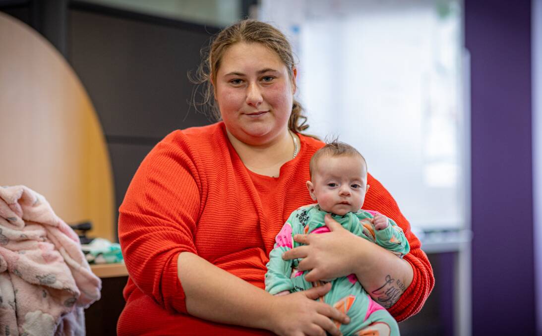 Angel Hickman and three-month-old Casie met Premier Jacinta Allan to talk about the mother and baby program at the Warrnambool hospital. Picture by Eddie Guerrero