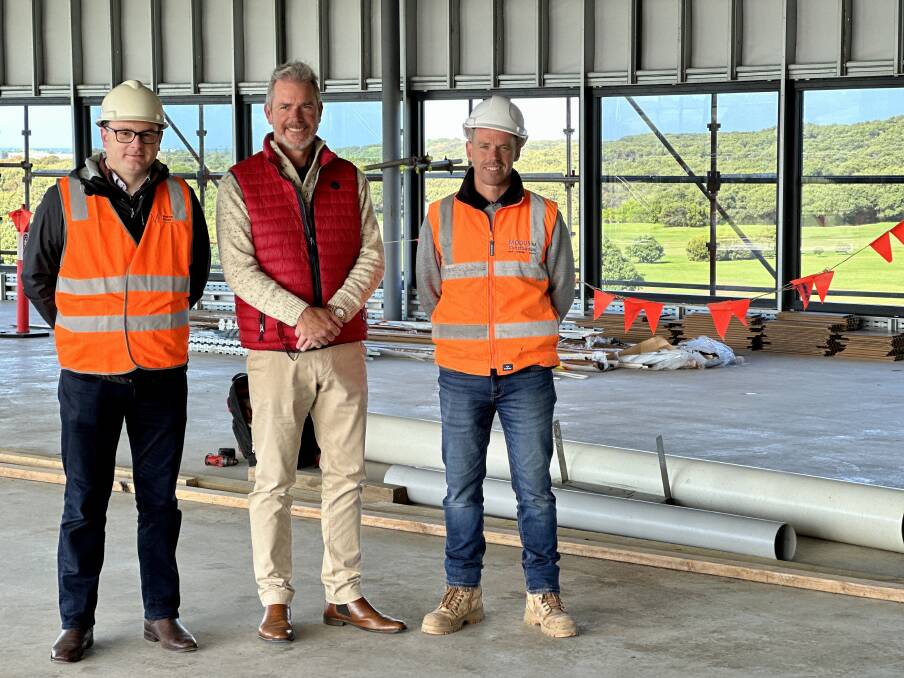 Architect Mathew Morse, club president Paul Blain and builder Lee Haberfield inside the new clubrooms.