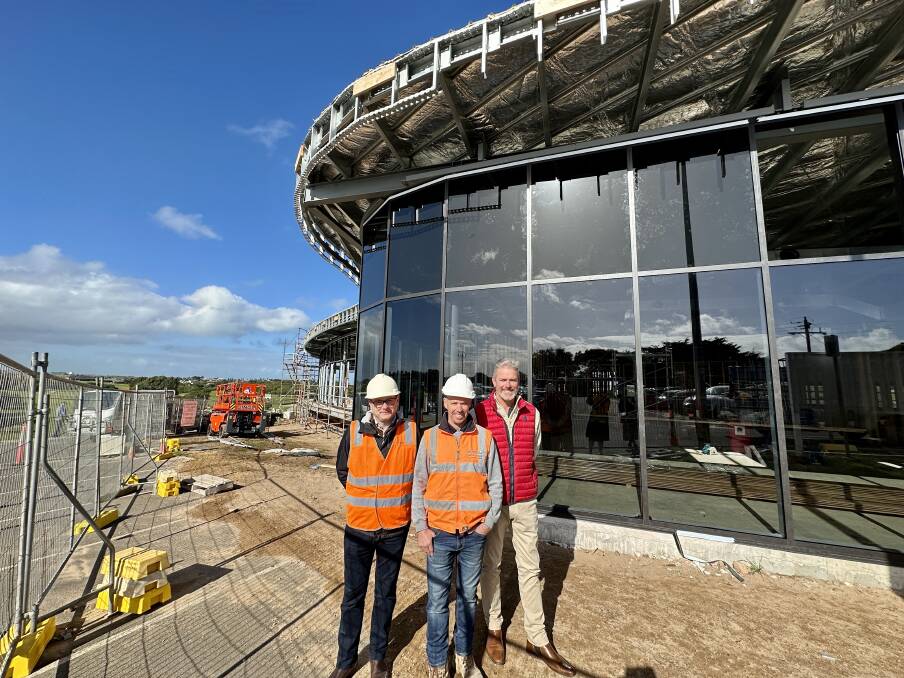 Architect Mathew Morse, builder Lee Haberfield of Modus Construction and golf club president Paul Blain at the new golf clubrooms which are under construction.