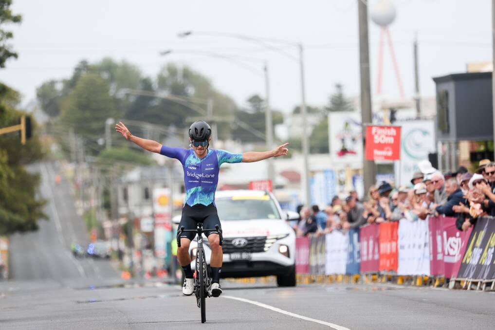Tristan Saunders crosses the Melbourne to Warrnambool cycling racing in 2023, and now there are calls for the state government to tip in $100,000 to secure its long-term future. File picture