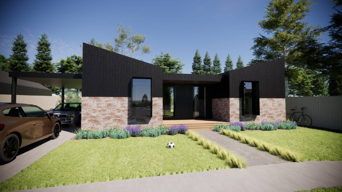 A proposed home which features a partial brick facade.