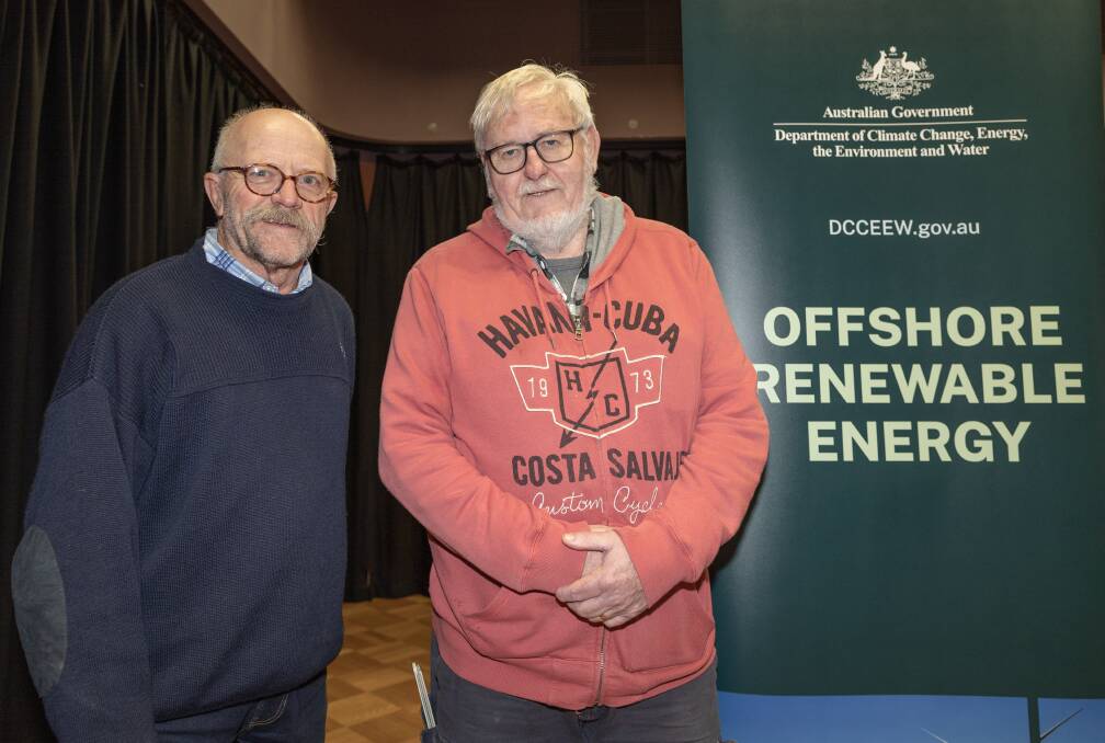 Richard Ziegeler and Neville Dance attended a wind farm drop-in session about a proposed offshore zone. Picture by Sean McKenna