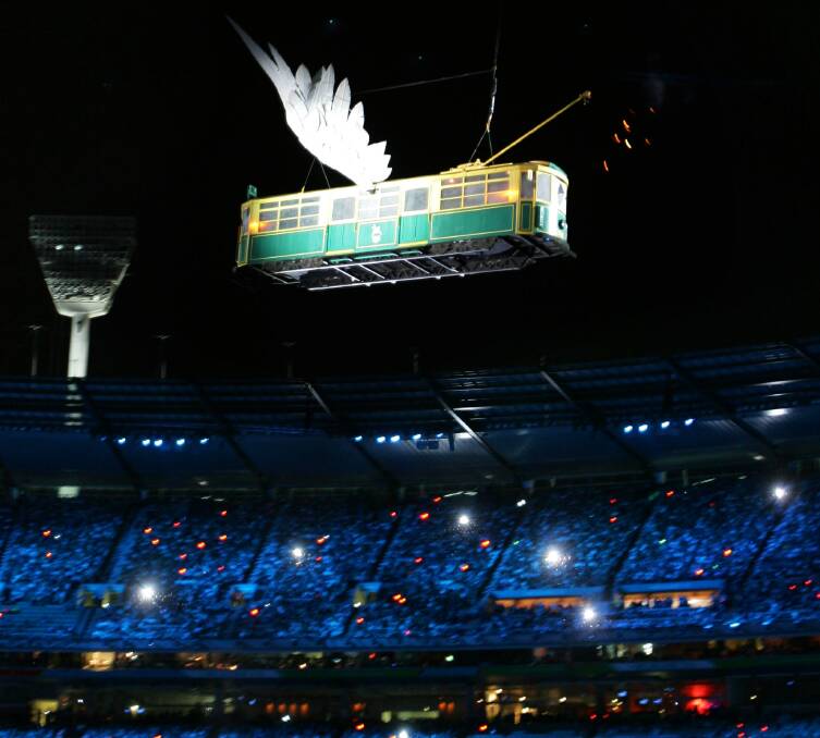 The memorable flying tram at the 2006 Commonwealth Games opening ceremony in Melbourne.