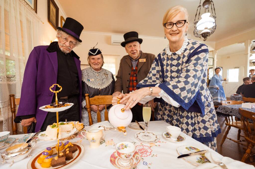 Dressed in their period costume characters, Dr John Harrison, Glenda Peterson, Barry Dodson and Jennifer McFarlane prepare for this weekend's high tea which has returned to Flagstaff Hill Maritime Village. Picture by Sean McKenna.