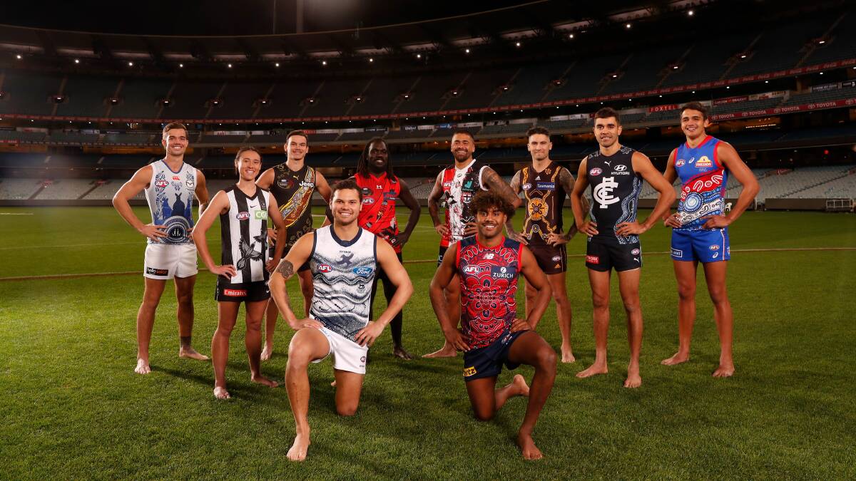 COMING TOGETHER: Victoria's AFL clubs show off their guernseys for the 2021 Sir Doug Nicholls Round. Picture: Getty Images