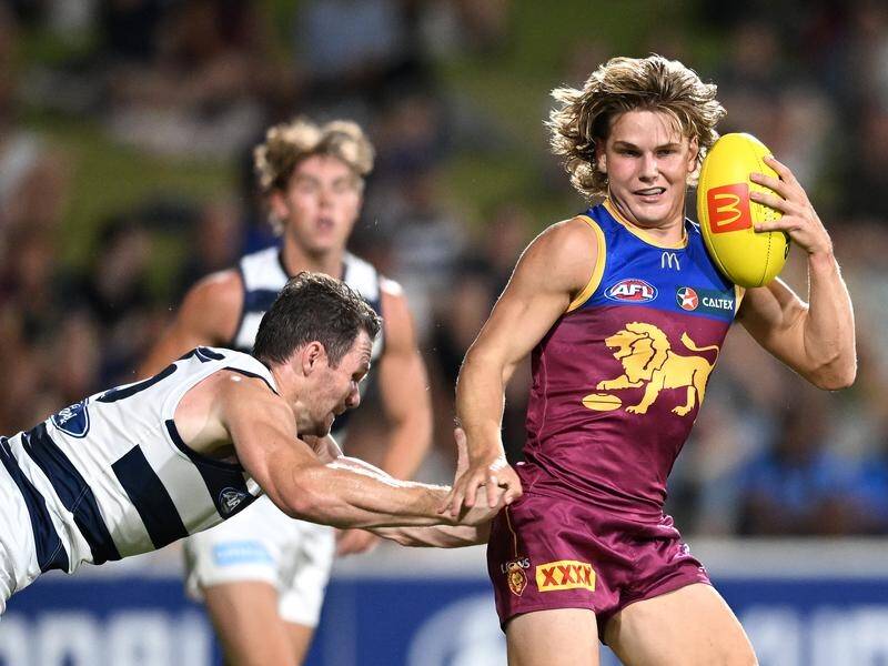 Will Ashcroft was almost unstoppable in the Brisbane Lions' comfortable pre-season win over Geelong. (Darren England/AAP PHOTOS)