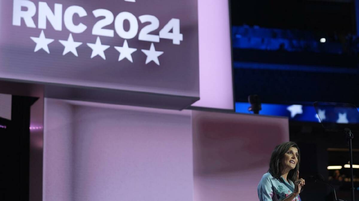 Former UN ambassador Nikki Haley urged Republicans to vote for Donald Trump over Joe Biden. (AP PHOTO)