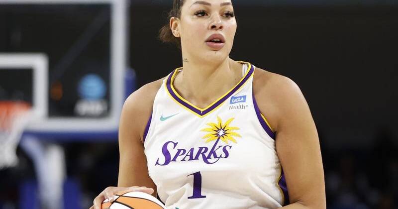 Liz Cambage flashes plenty of cleavage as the Aussie basketball star  celebrates LA Sparks signing