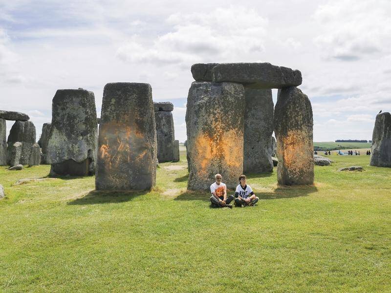 Activists from the Just Stop Oil group have sprayed an orange substance on Stonehenge. (AP PHOTO)
