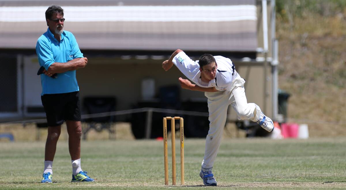 TIGHT DISPLAY: Heytesbury Rebels bowler Chris Vogels sends one down the pitch at Camperdown Turf on Saturday. Picture: Vicky Hughson