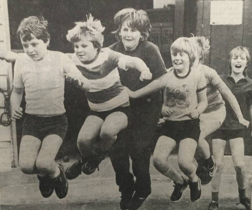 Warrnambool school students Dean Griffin, Kirk Lucas, Dean Brown, Adam Day, Cory O'Connor and Greg Dalton taking part in Jump Rope For Heart in the early 1980s. 