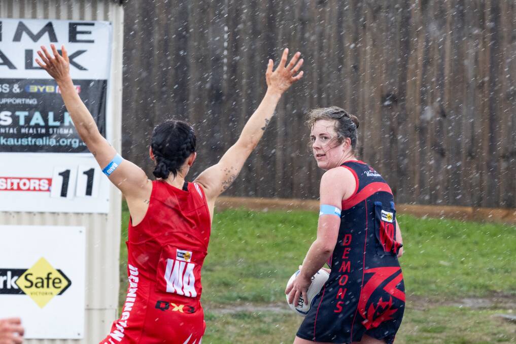 Timboon Demons Isabelle Moorhead during the Dennington versus Timboon Demons game on Saturday. Picture by Anthony Brady
