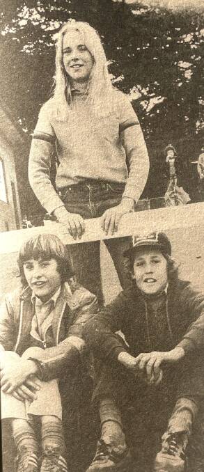 Young football supporters Karen Day, Tony Herbet and Jamie Keats at the Warrnambool versus Coragulac game in July 1979. File picture