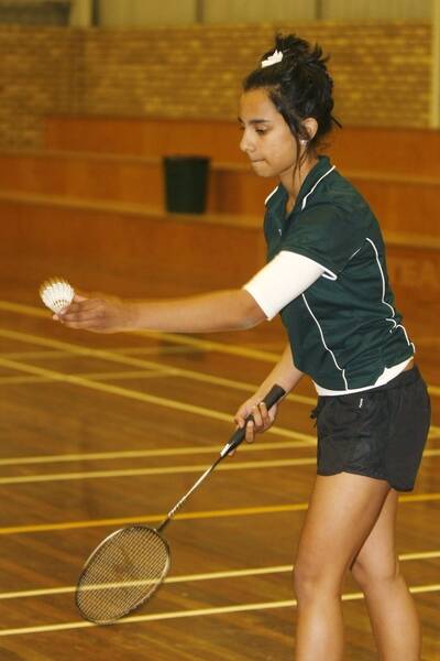 SPORT Badminton tournament. Pictured - Cobden Technical School Year 8 student Stephanie Ziegelaar, 13, prepares to serve.  110906RG01 Picture: ROB GUNSTONE