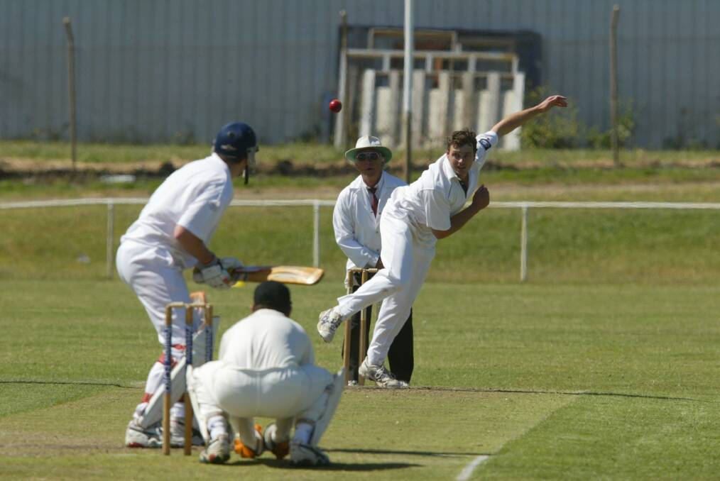 West Warrnambool bowler Brett Tory delivers to Russell Creek batsman Nathan Divall. 