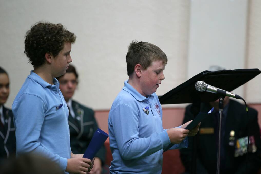  Port Fairy Consolidated Primary School's Patrick Farley and Jordan Coulton giving a poem.