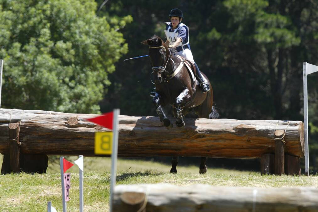 Emma Armstrong on Sandhills Kramer, jumping the water fence during the cross country section of the Lakes and Crater three-day event at Camperdown.