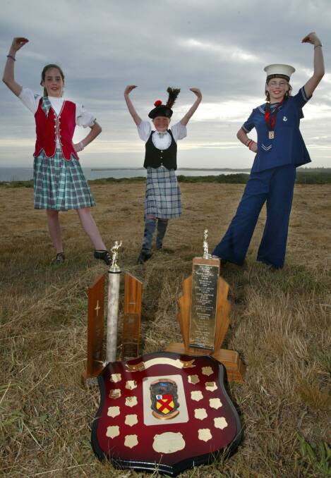 Winning Highland dancers Alyshia Kelly, 12, Brittany Mackay, 9, and April Kelly, 14.