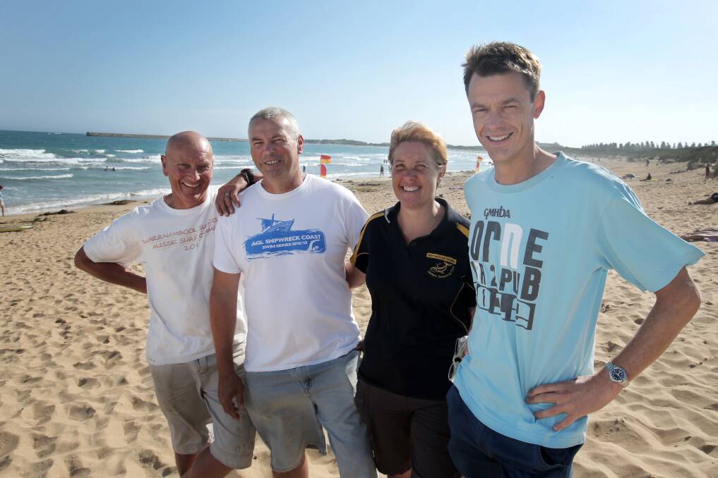 Alan Aulsebrook, Darren O'Brien, Tanya Suggett and Richard Wade are all heading off to Lorne to compete in their 10th Pier to Pub swim, each qualifying for "Sharkbait" status at the event. Picture: ROB GUNSTONE